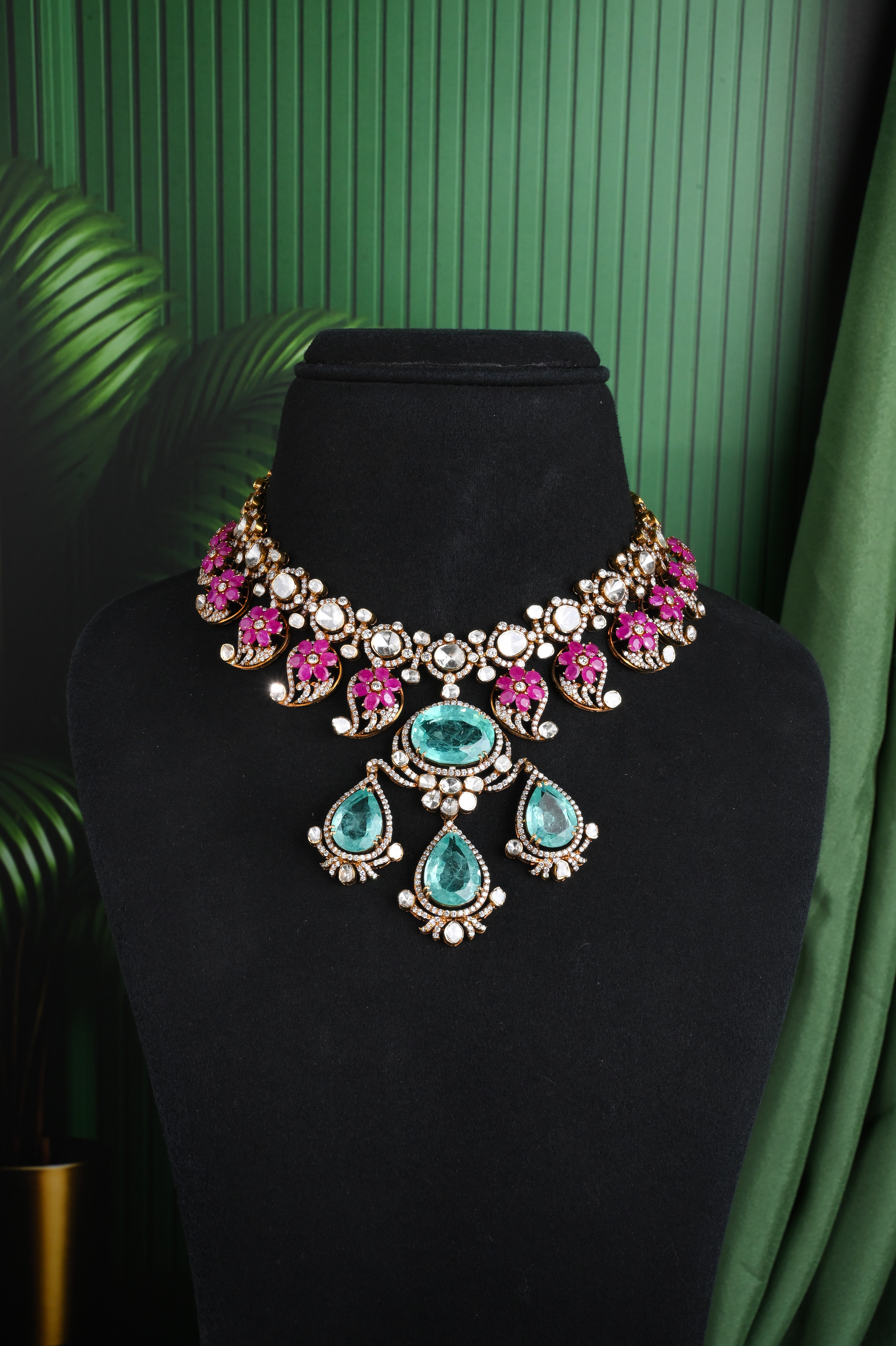 Brinda Gold and Diamonds - Turquoise Ruby Victorian Necklace